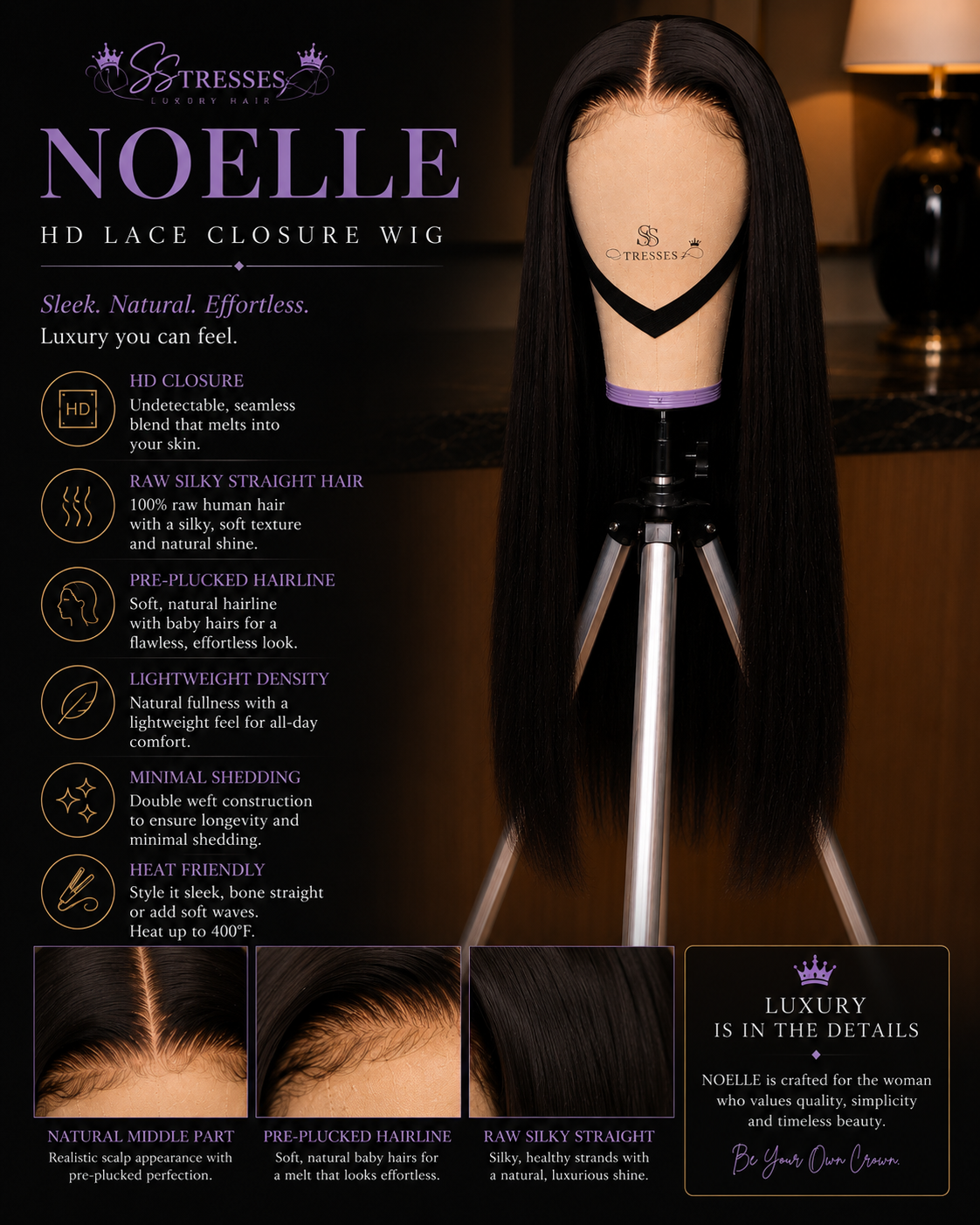 “Noelle” Silky Straight HD Lace Closure Wig